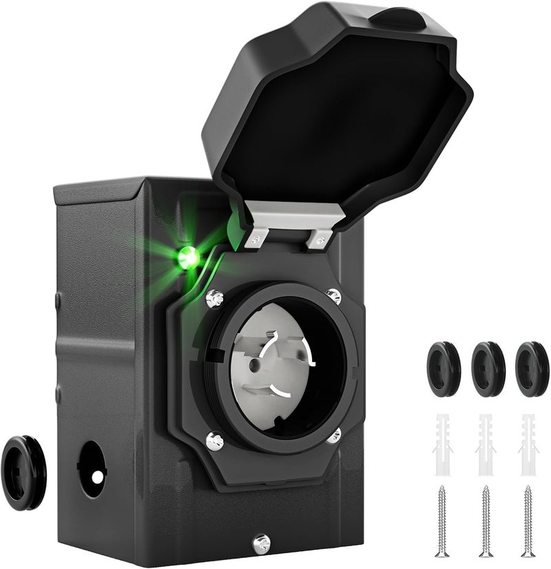 UEAKPIC 50 Amp Generator Inlet Box with Green Safety Light, NEMA SS2-50P Weatherproof Inlet Box for 3 Prong Generator Cord, ETL Listed 125/250 Volt, 12500 Watts Power for RV, Outdoor - Image 1